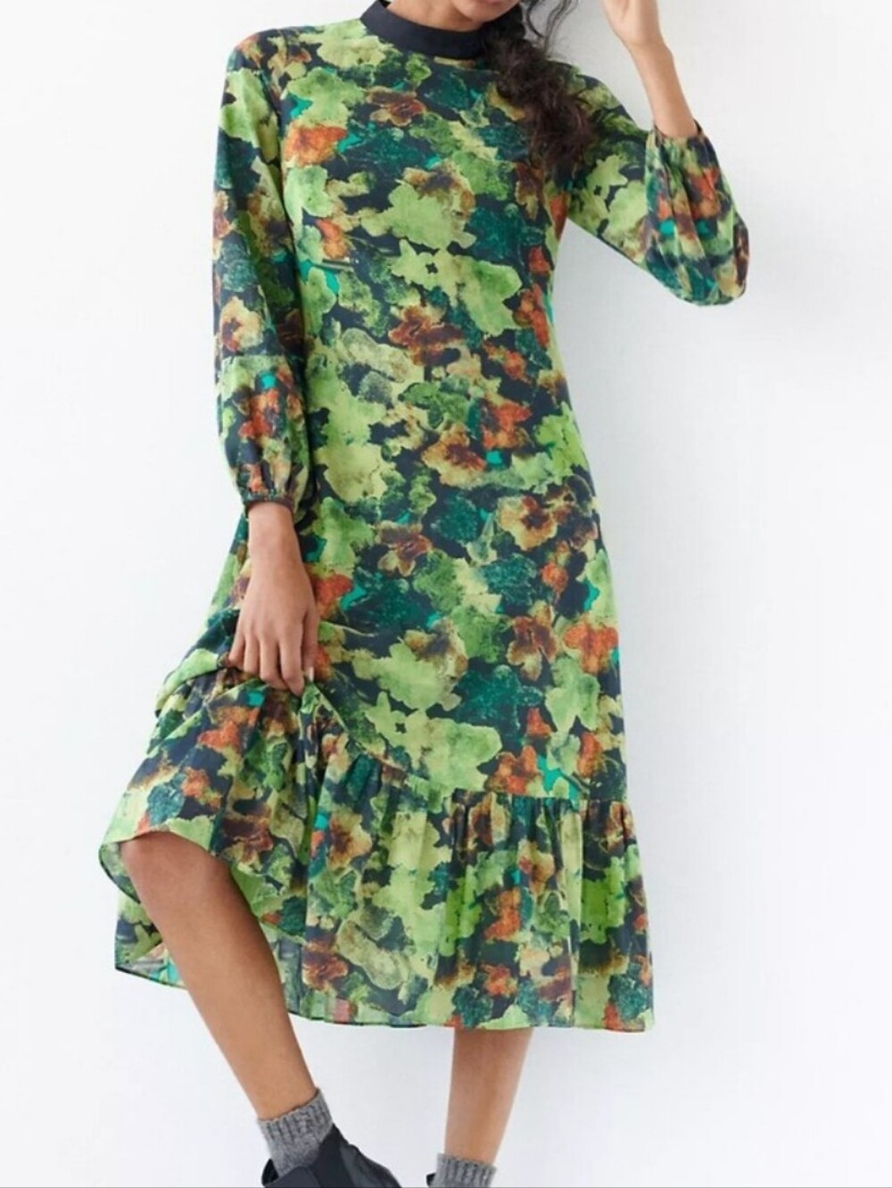 Anthropologie Samant Chauhan Raquela Long Sleeve Floral Midi Dress S Mock Neck